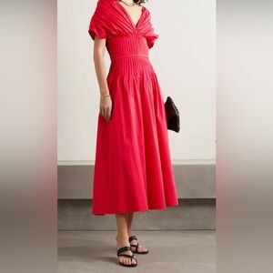 Jason Wu Off the Shoulder Pintucked Red Midi Dress